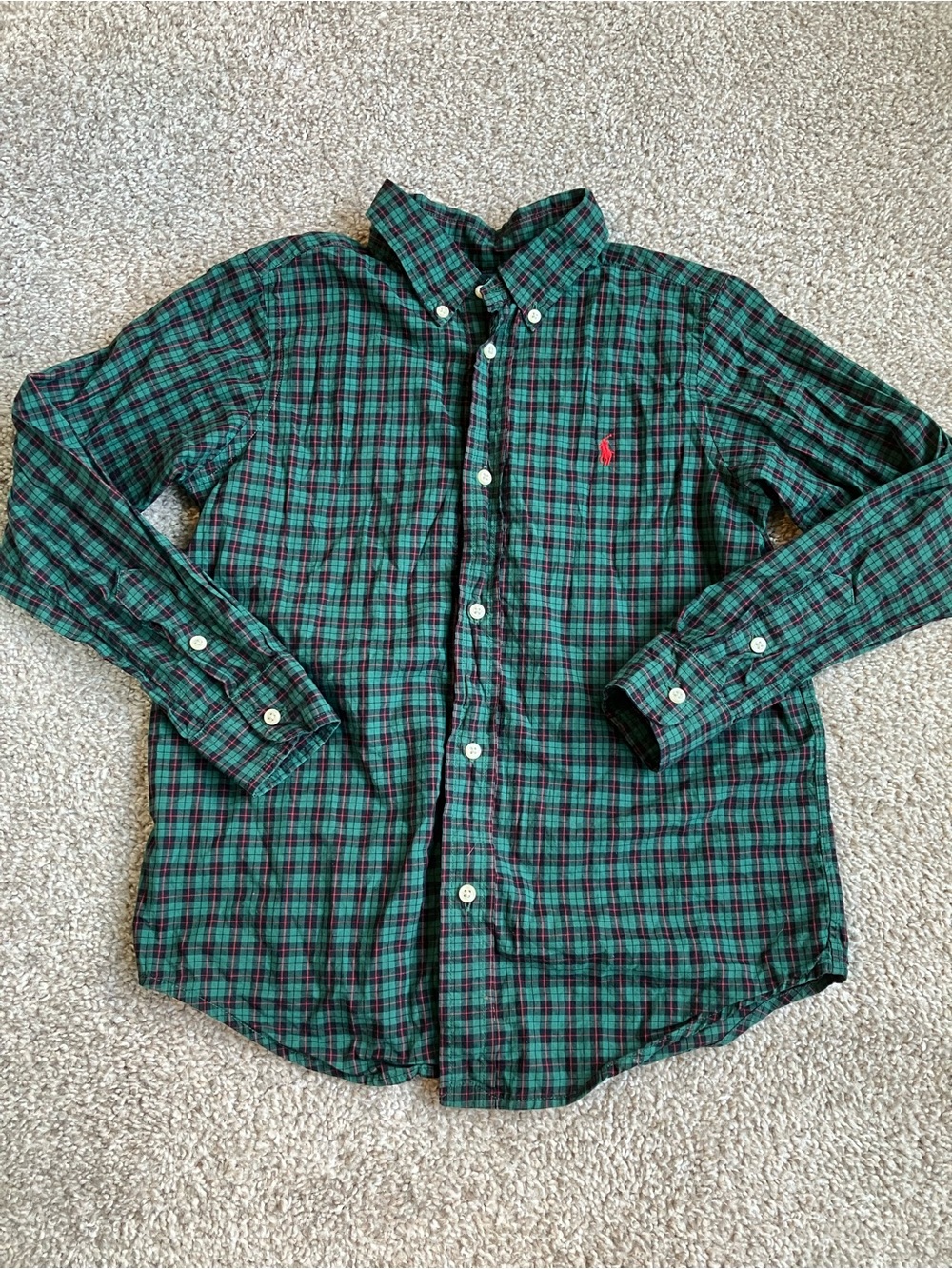 Ralph Lauren Green and Black Plaid Button-Down Shirt